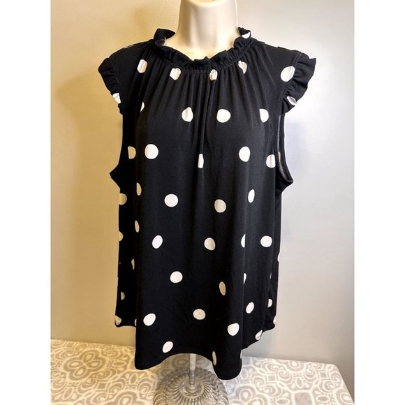Adrianna Papell Black polka dot Stretch Ruffled Career Tank Shell, Size XL, EUC - Picture 5 of 12